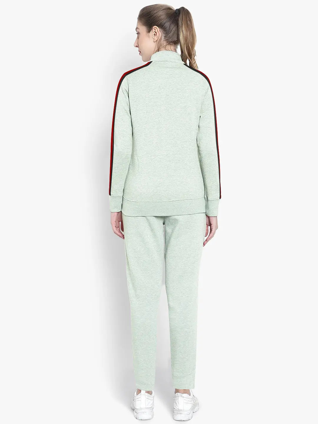 Louis Vicaci Fleece Zipper Tracksuit For Ladies Green Melange with Black Stripe-RT2121