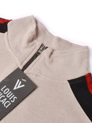 Louis Vicaci Fleece Zipper Tracksuit For Ladies-Light Brown with Black Stripe-BE17317 Louis Vicaci