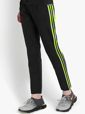 Louis Vicaci Straight Fit Fleece Trouser For Ladies-Black with Green Stripe-SP1002
