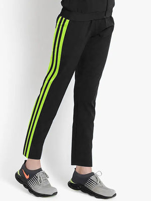Louis Vicaci Straight Fit Fleece Trouser For Ladies-Black with Green Stripe-SP1002