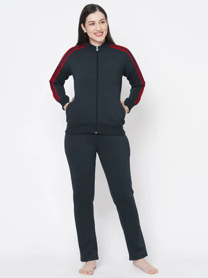 Louis Vicaci Fleece Zipper Tracksuit For Ladies Navy with Red Stripe-SP291