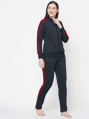 Louis Vicaci Fleece Zipper Tracksuit For Ladies Navy with Red Stripe-SP291