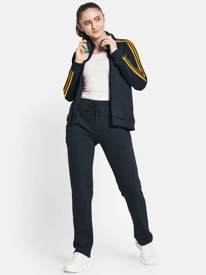 Louis Vicaci Fleece Zipper Tracksuit For Ladies Navy with Yellow Stripe-SP297/RT2128