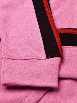 Louis Vicaci Fleece Zipper Tracksuit For Ladies Pink Melange with Black Stripe-SP257