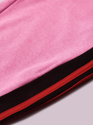 Louis Vicaci Fleece Zipper Tracksuit For Ladies Pink Melange with Black Stripe-SP257