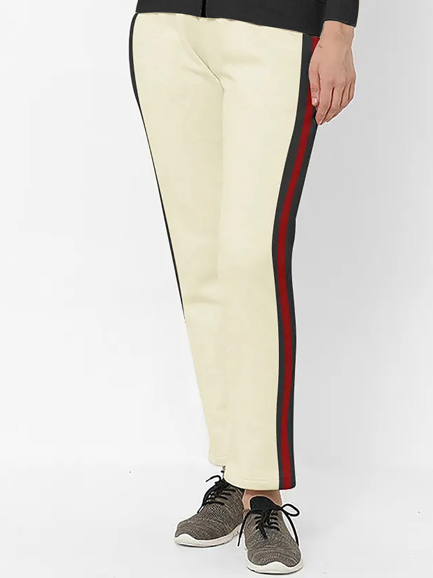 Louis Vicaci Straight Fit Fleece Trouser For Ladies-Lime Yellow with Black Stripe-SP1001