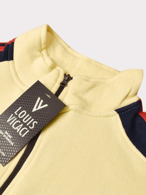 Louis Vicaci Fleece Zipper Tracksuit For Ladies-Yellow with Navy Stripe-BE17315 Louis Vicaci