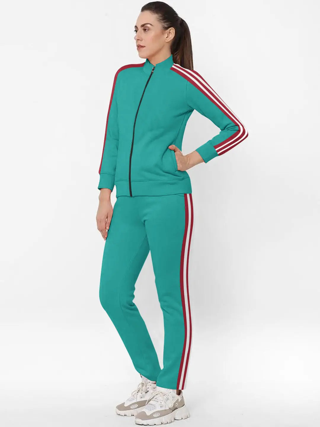 Louis Vicaci Fleece Zipper Tracksuit For Ladies Zinc with Red Stripe-SP294