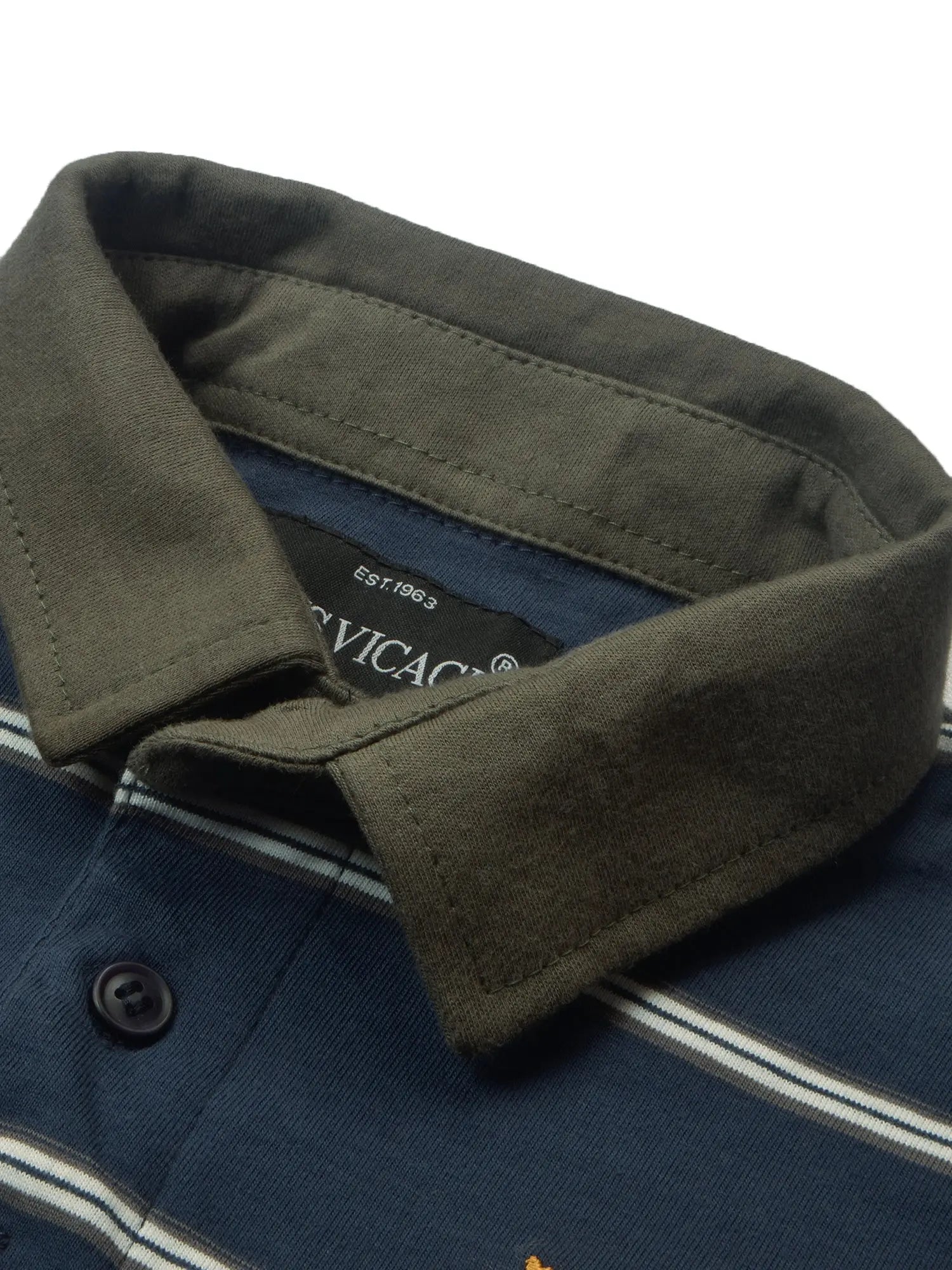 Louis Vicaci Long Sleeve Polo Shirt For Men-Navy with Stripe-BR902