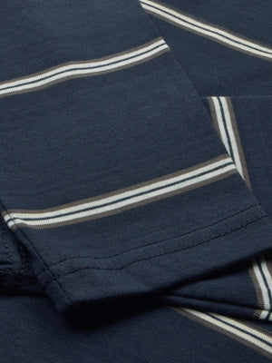 Louis Vicaci Long Sleeve Polo Shirt For Men-Navy with Stripe-BE85/BR902