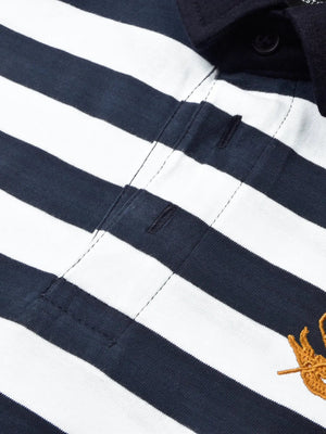 Louis Vicaci Long Sleeve Polo Shirt For Men-White & Navy Stripe-BE89