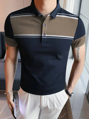 Louis Vicaci Single Jersey Polo Shirt For Men Navy with Golden Stripe-SP113