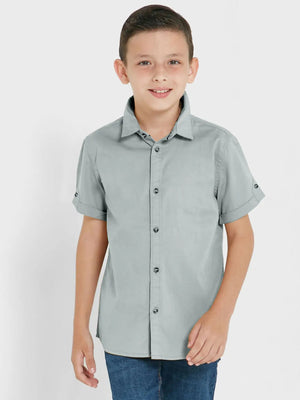 Louis Vicaci Super Stretchy Slim Fit Half Sleeve Lycra Casual Shirt For Kids-Silver Grey-BE38