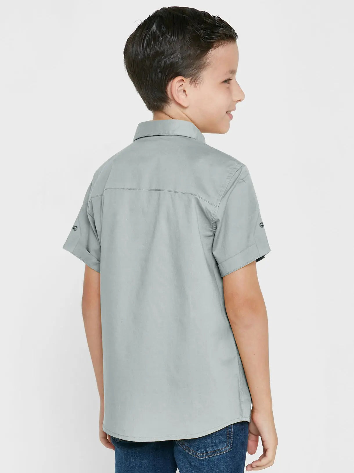 Louis Vicaci Super Stretchy Slim Fit Half Sleeve Lycra Casual Shirt For Kids-Silver Grey-BE38