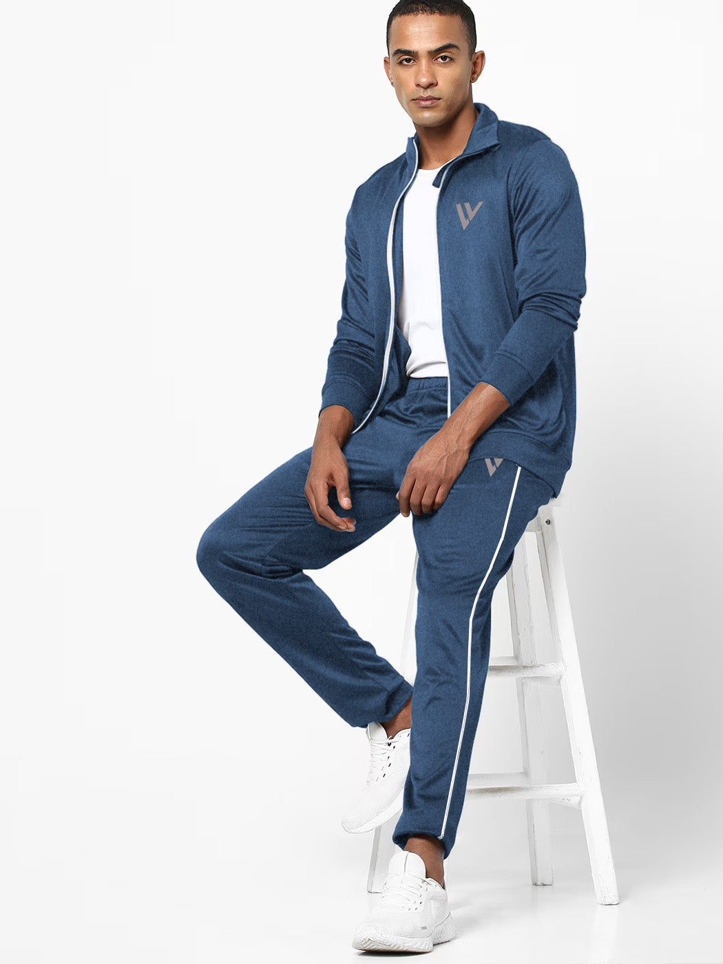 Louis Vicaci Fleece Zipper Tracksuit For Men-Blue Melange-SP277/RT1382