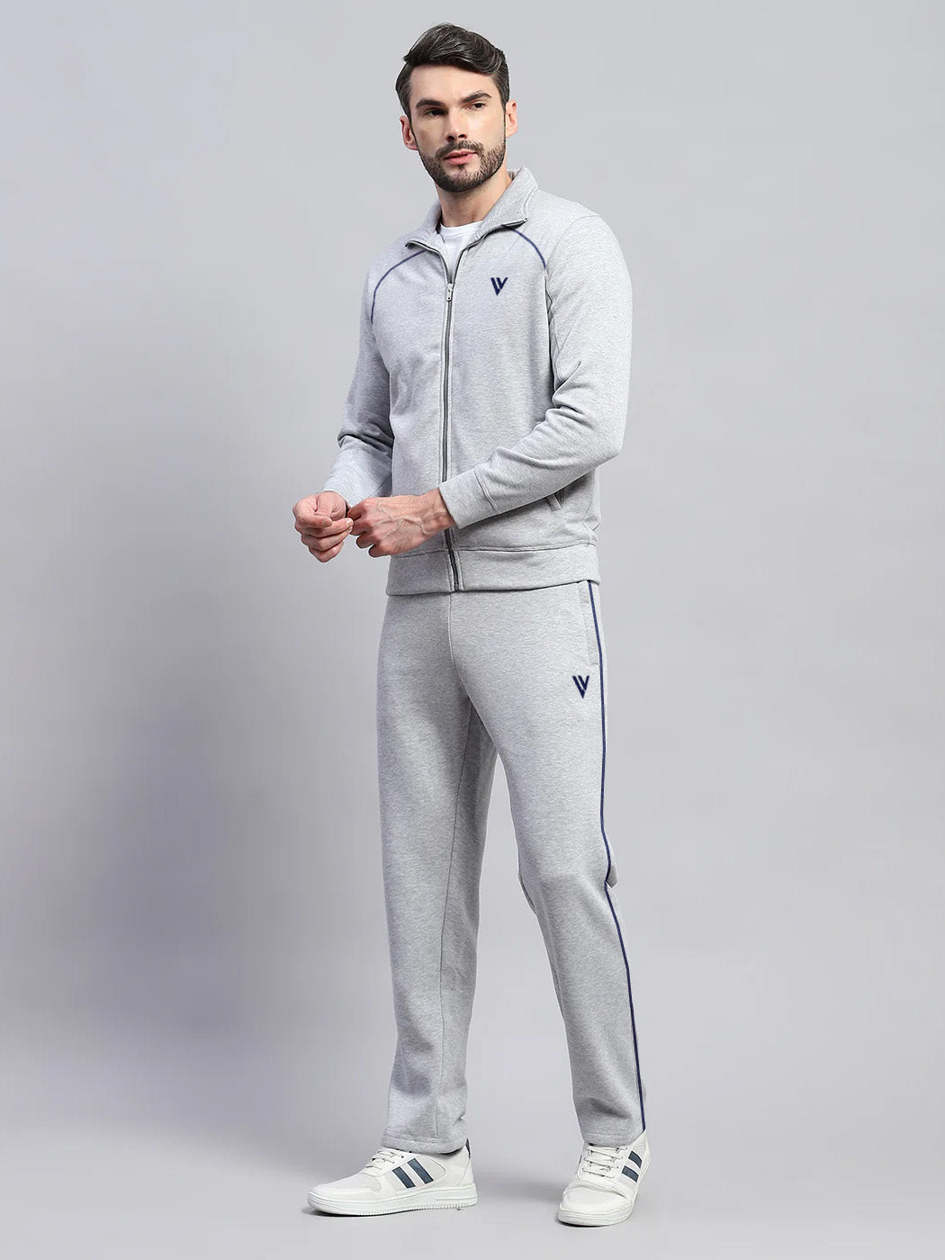 Louis Vicaci Fleece Zipper Tracksuit For Men-Grey Melange-SP274/RT1351