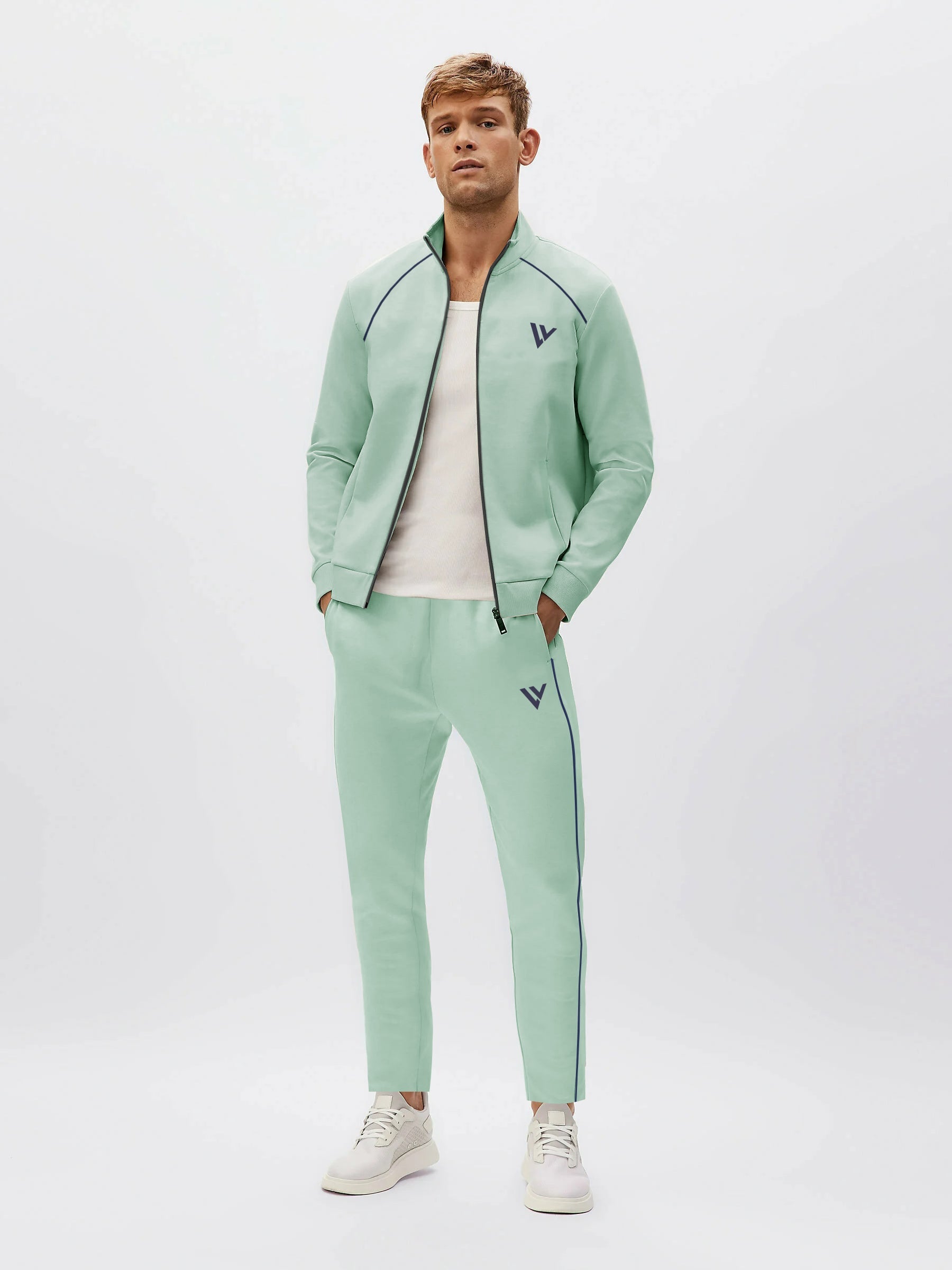 Louis Vicaci Fleece Zipper Tracksuit For Men-Light Sea Green-SP270/RT1379