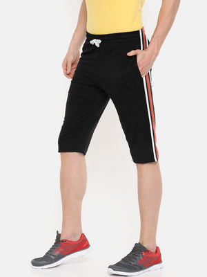 Louis Vicaci Jersey Lycra Lounge Short For Men-Black with Whtite & Orange Stripes-BE1700/BR13914