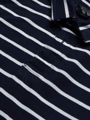 Louis Vicaci Long Sleeve Polo Shirt For Kids-Dark Navy with White Stripe-BE945