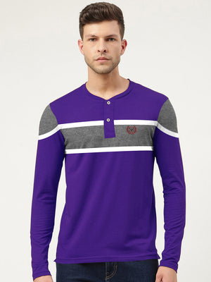 Louis Vicaci P.Q Long Sleeve Henley Shirt For Men-Dark Purple with Grey Melange-BE954