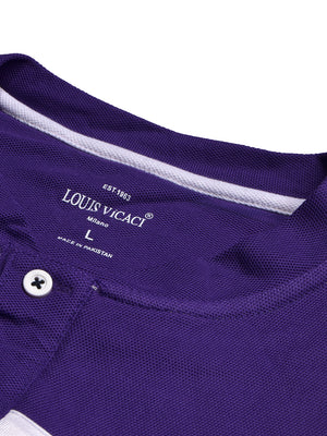 Louis Vicaci P.Q Long Sleeve Henley Shirt For Men-Dark Purple with Grey Melange-BE954