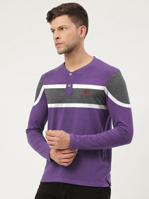 Louis Vicaci P.Q Long Sleeve Henley Shirt For Men-Purple with Charcoal-BE956