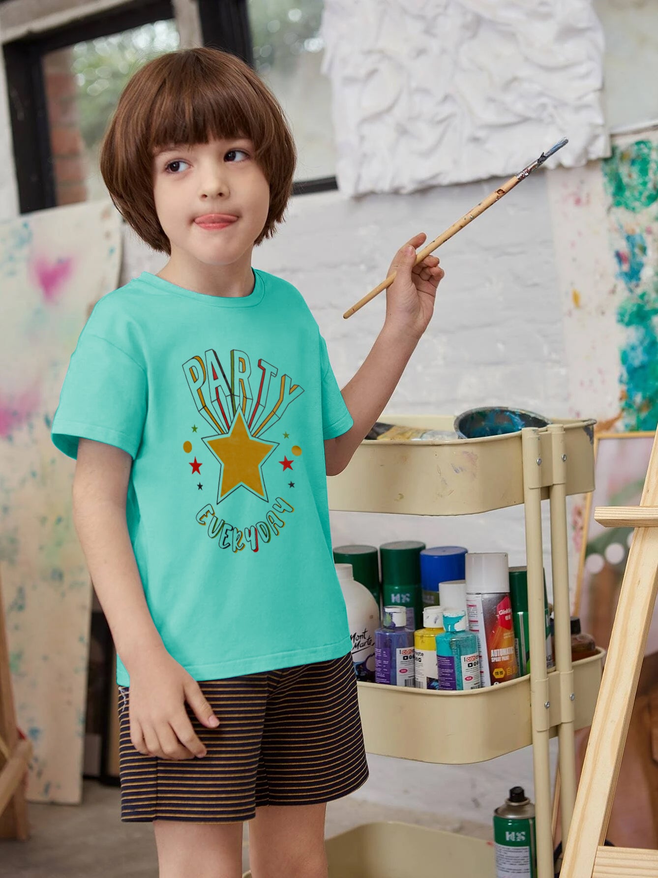Louis Vicaci Single Jersey Tee Shirt For Kids-Cyan-BE1180/BR13421