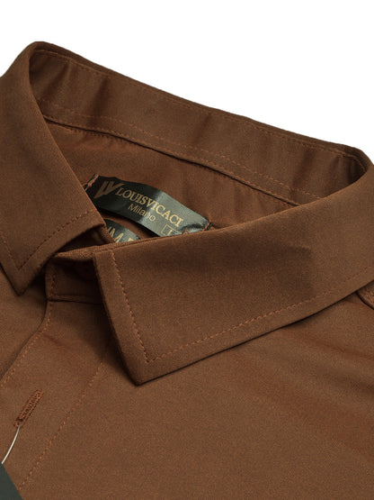 Louis Vicaci Super Stretchy Slim Fit Long Sleeve Summer Formal Casual Shirt For Men-Brown-BE1268/BR13512