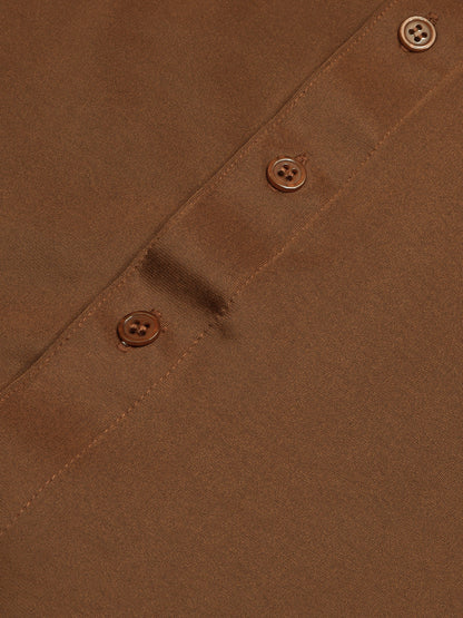 Louis Vicaci Super Stretchy Slim Fit Long Sleeve Summer Formal Casual Shirt For Men-Brown-BE1268/BR13512