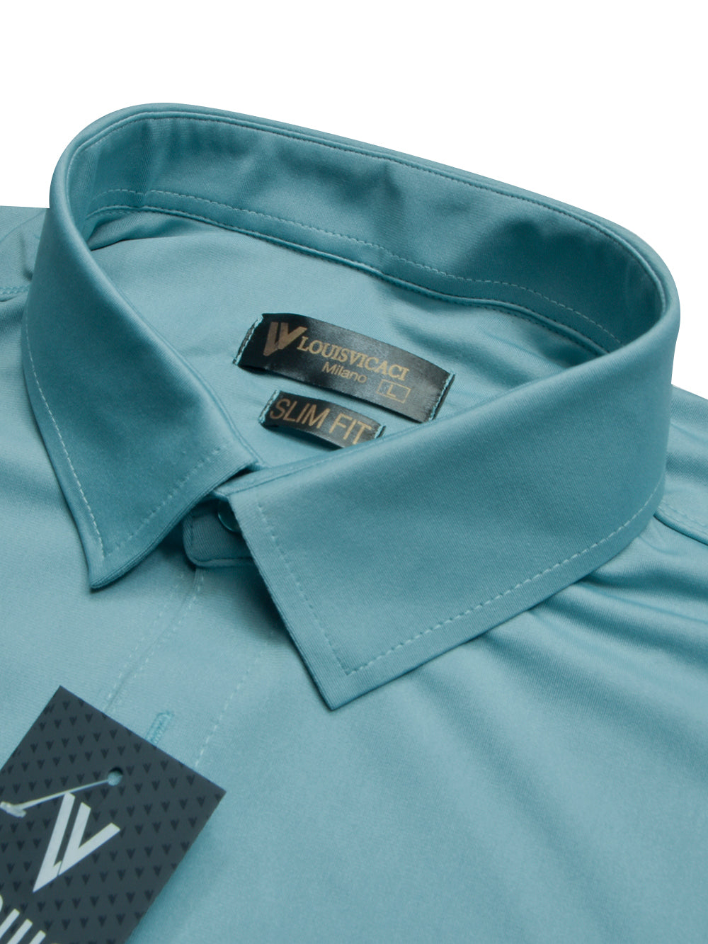 Louis Vicaci Super Stretchy Slim Fit Long Sleeve Summer Formal Casual Shirt For Men-Cyan-BE1109/BR13347