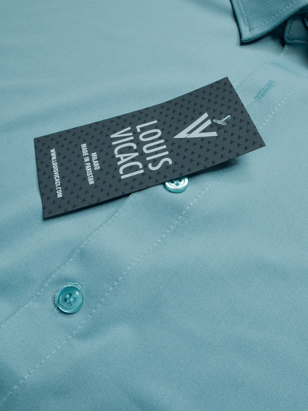 Louis Vicaci Super Stretchy Slim Fit Long Sleeve Summer Formal Casual Shirt For Men-Cyan-BE1109/BR13347