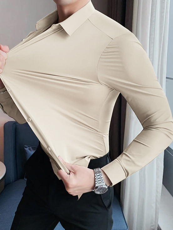 Louis Vicaci Super Stretchy Slim Fit Long Sleeve Summer Formal Casual Shirt For Men-Skin-BE1146/BR13389