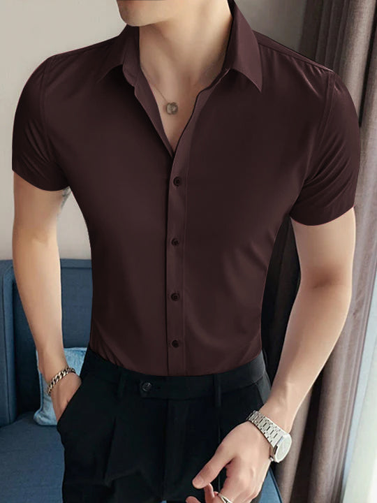 Louis Vicaci Super Stretchy Slim Fit Lycra Casual Shirt For Men-Cyan Brown-BE3046