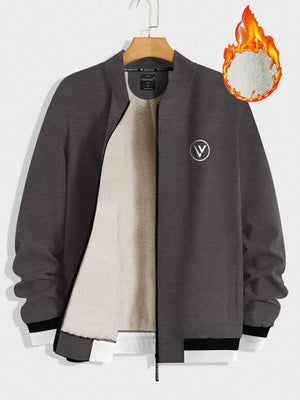 Louis Vicaci Zipper Inner Fur Bomber Jacket For Men-Brown Melange-BE617/BR12876