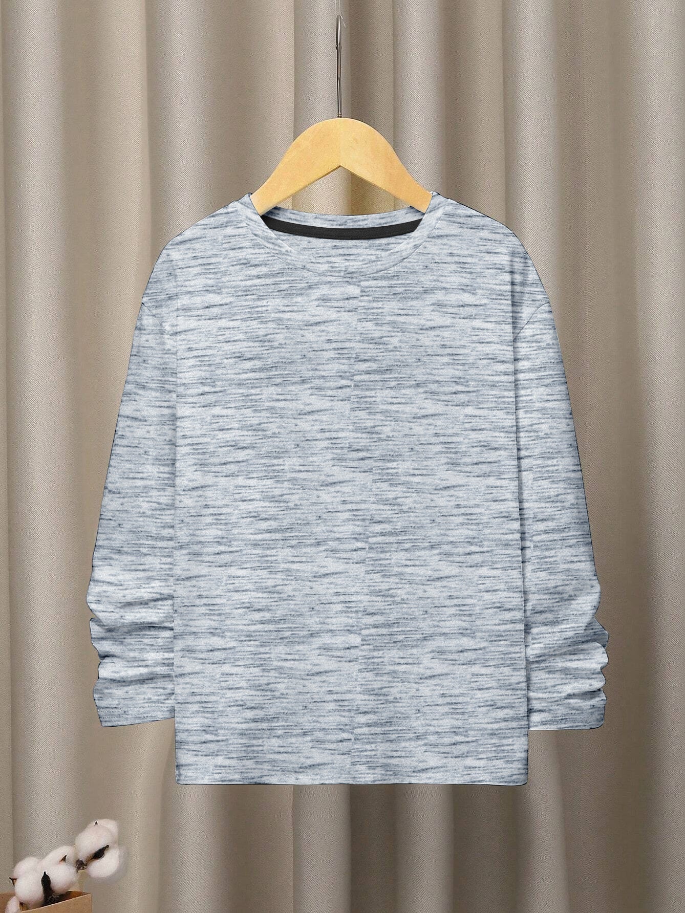 Loungewear Long Sleeve T Shirt For Kids-Grey With Melange-BE1155