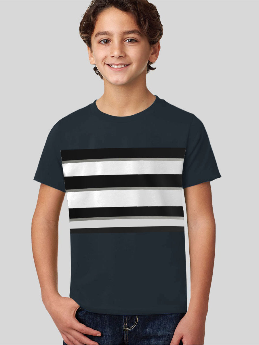 NXT Crew Neck Single Jersey Tee Shirt For Kids-Navy & White with Stripes-SP2290