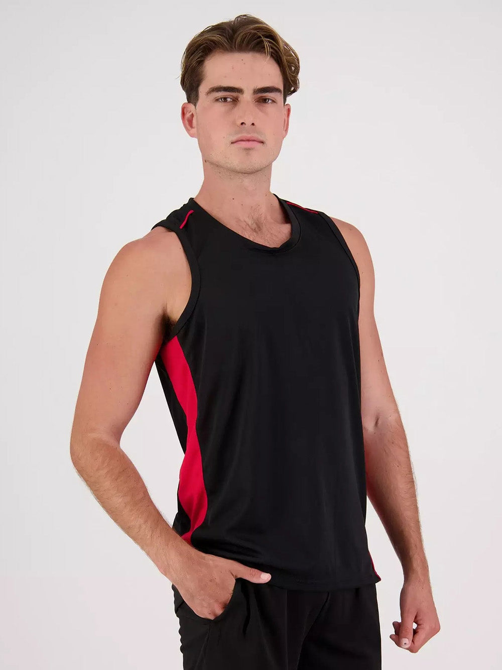 MPS Cloke Sleeveless Active Wear T Shirt For Men-Black & Red-BE1352/BR13594