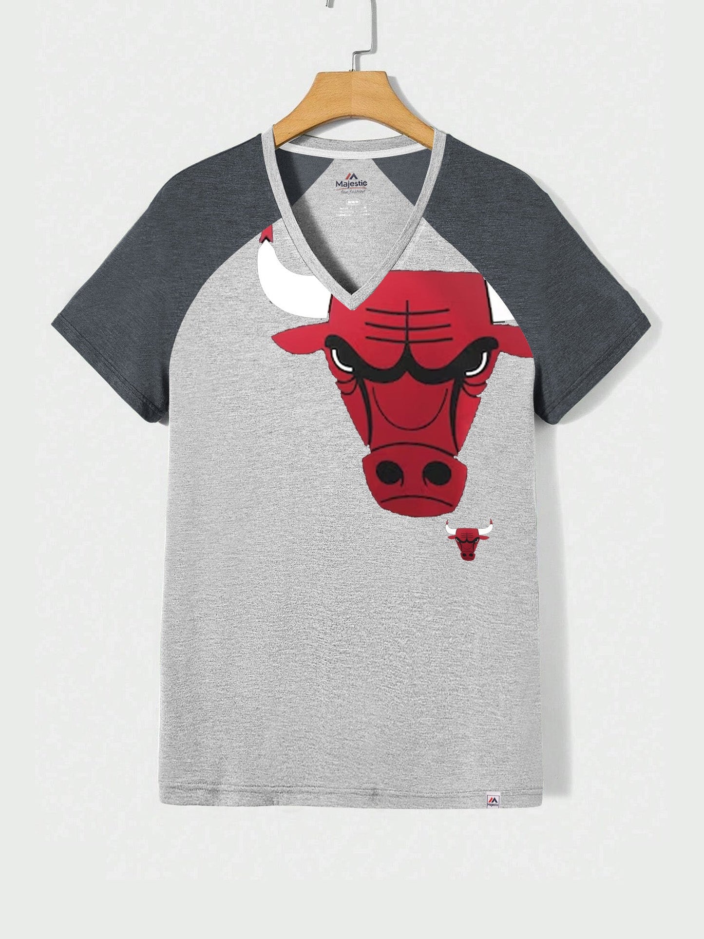 Magestic Single Jersey V Neck Tee Shirt For Men-Grey Melange with Print-BE1133