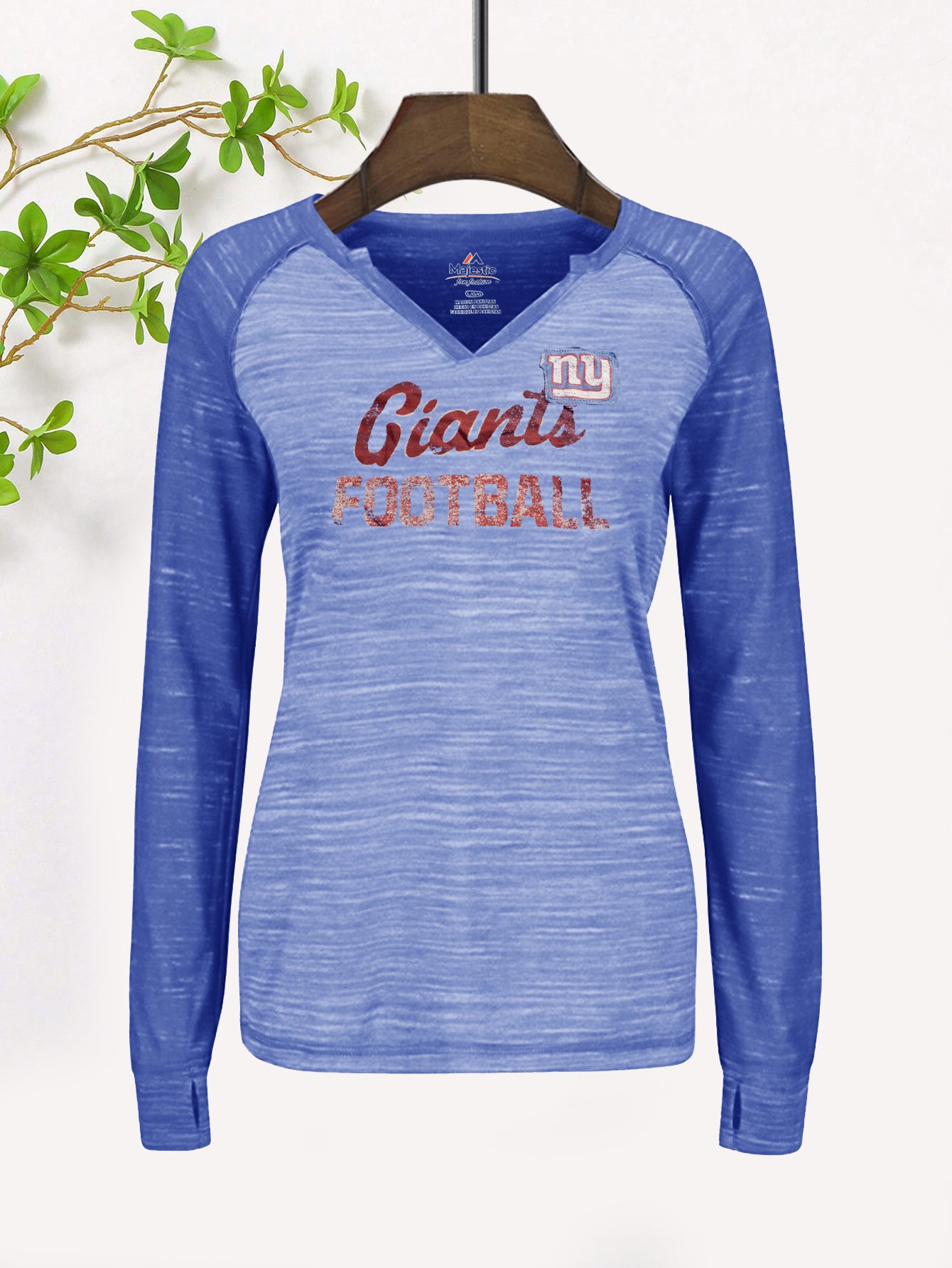 Majestic Lead Play Long Sleeve Split Neck Tee Shirt For Ladies-Blue Melange-BE1983