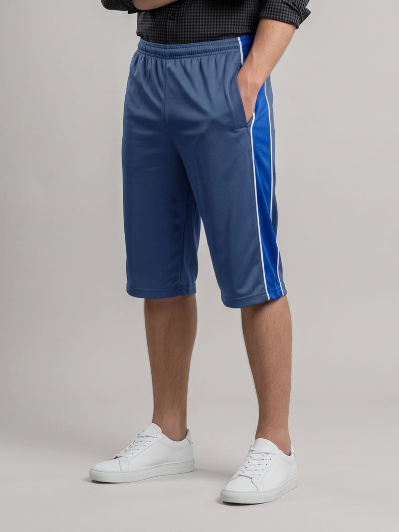 Stylish Knee Length Short For Men-Indigo Blue With Royal Blue Stripe-SS07