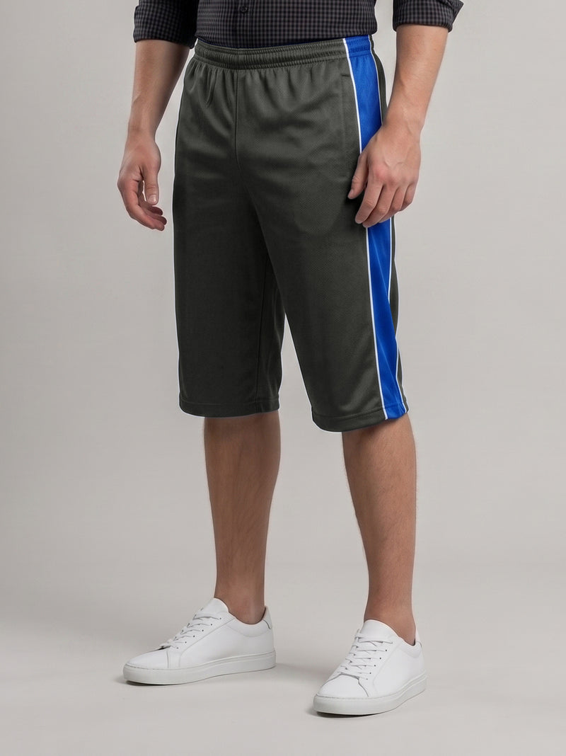 Stylish Knee Length Short For Men-Light Black With Royal Blue Stripe-SS08