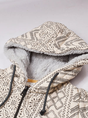 Mango Quilted Inner Fur Zipper Hoodie For Kids-Beige with Allover Print-SP7570 BrandsEgo.Com