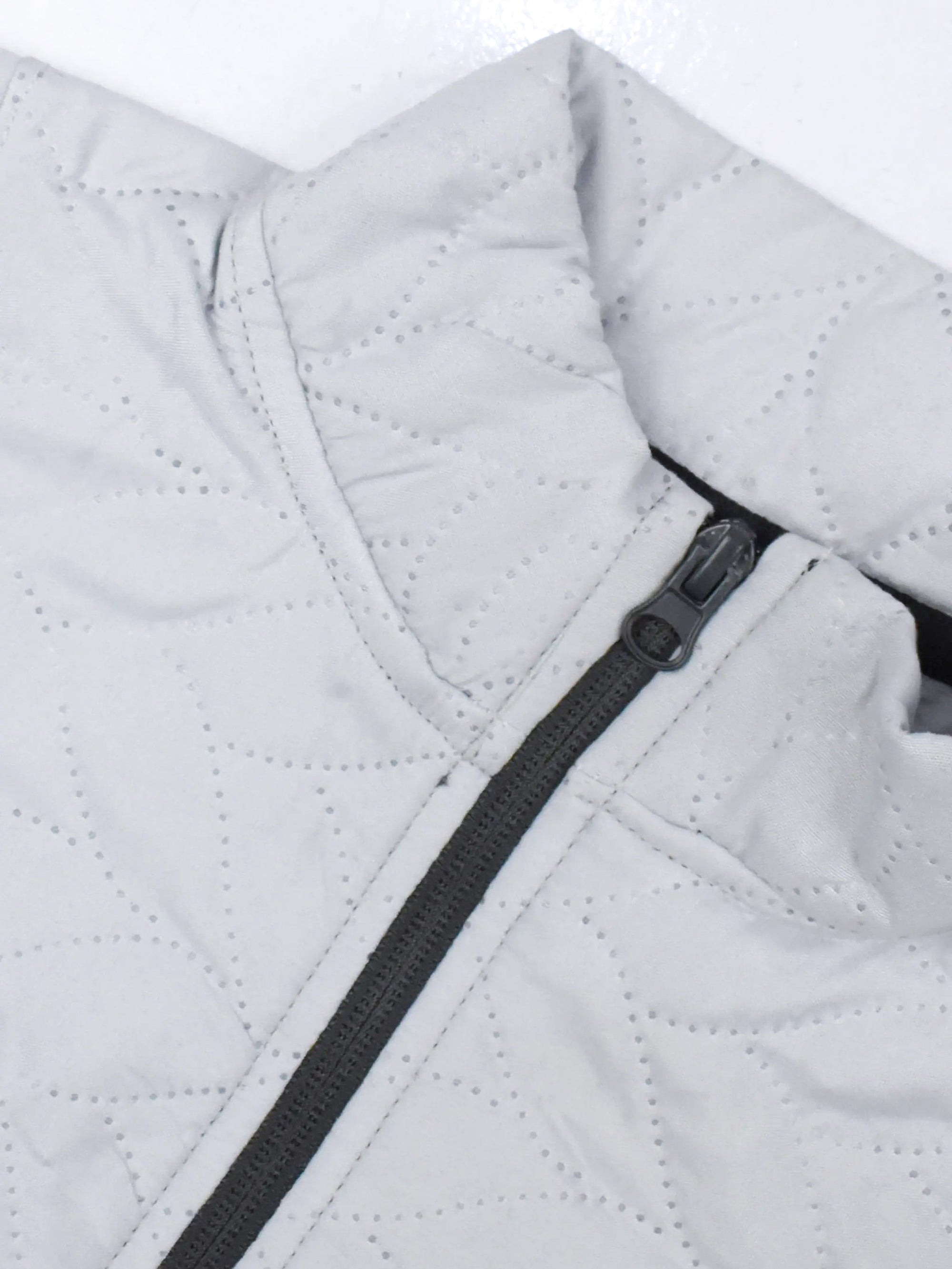 Mango Quilted Zipper Mock Neck Jacket For Kids-Light Grey-BE129
