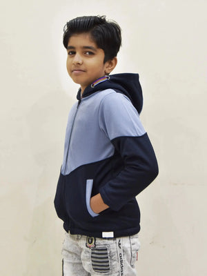 Mango Stylish Inner Quilted Fur Zipper Hoodie For Kids-Navy & Sky-BE134/BR943
