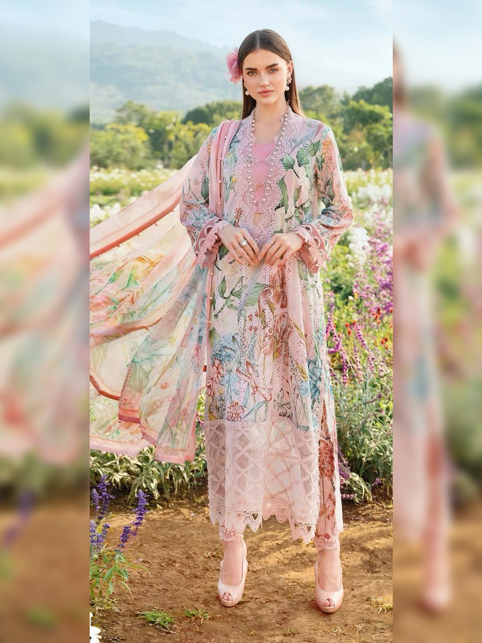 Maria B. Digital Printed Lawn Unstitched 3 Pcs Suit For Women-BE3143/BR15043