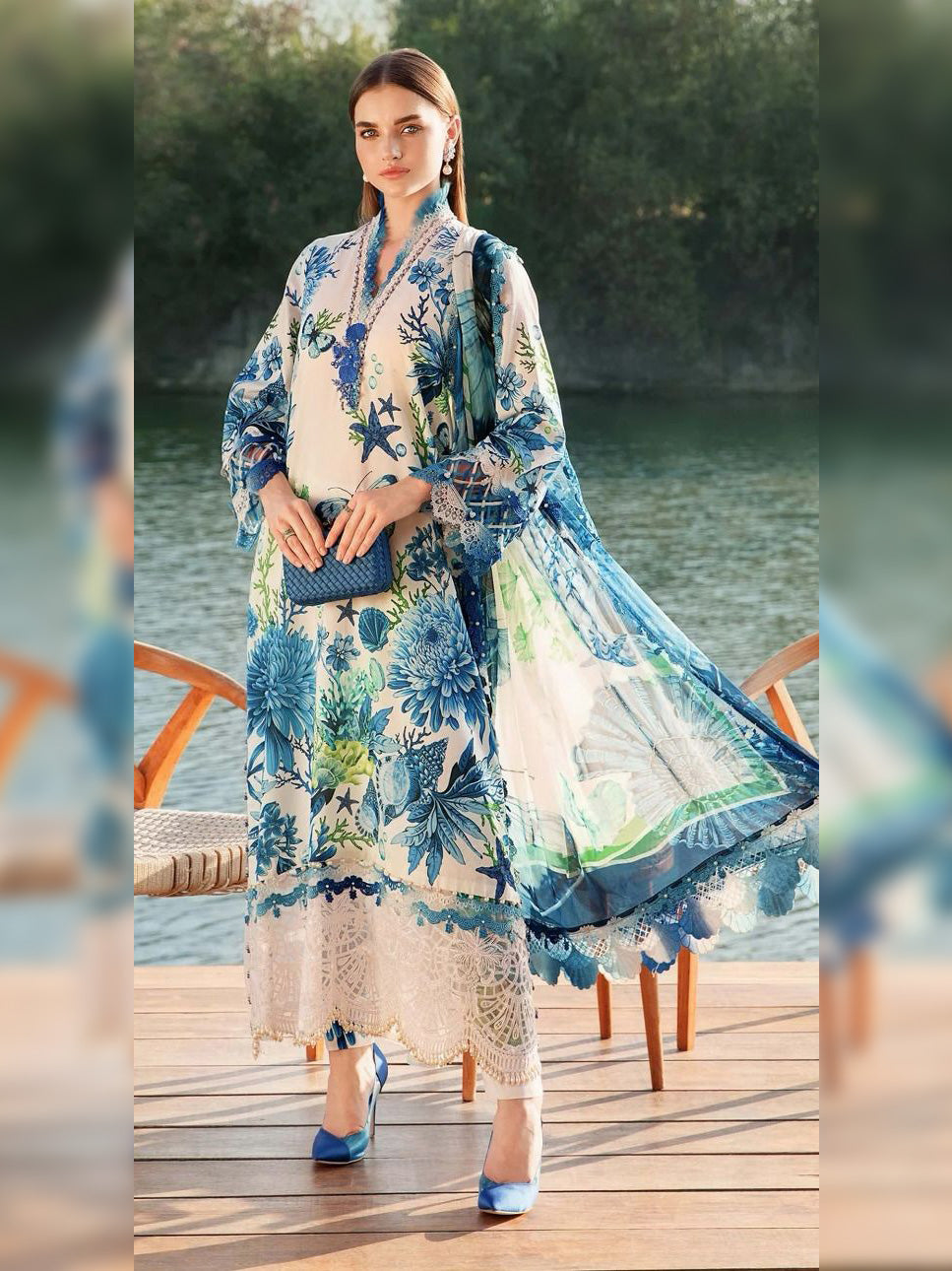 Maria B. Digital Printed Lawn Unstitched 3 Pcs Suit For Women-BE3146/BR15046