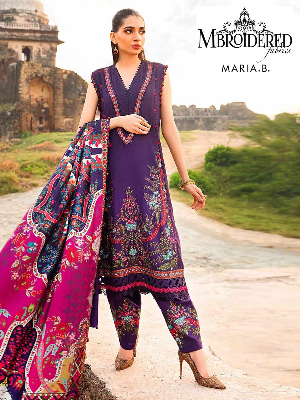 Maria B. Embroidered Lawn Unstitched 3 Pcs Suit For Women-BE3133/BR15031