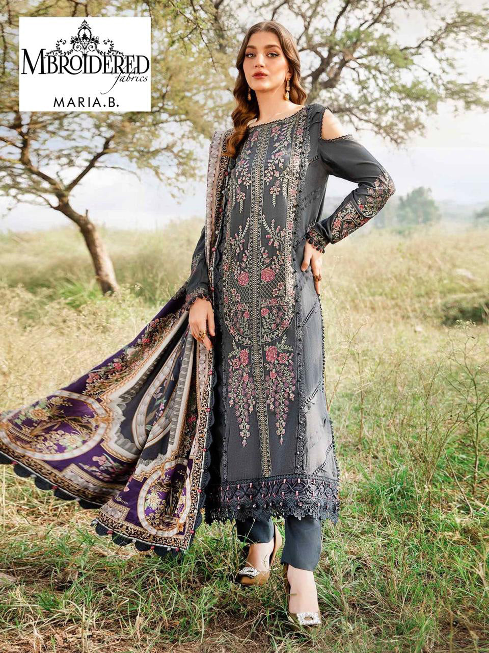 Maria B. Embroidered Lawn Unstitched 3 Pcs Suit For Women-BE3134/BR15034