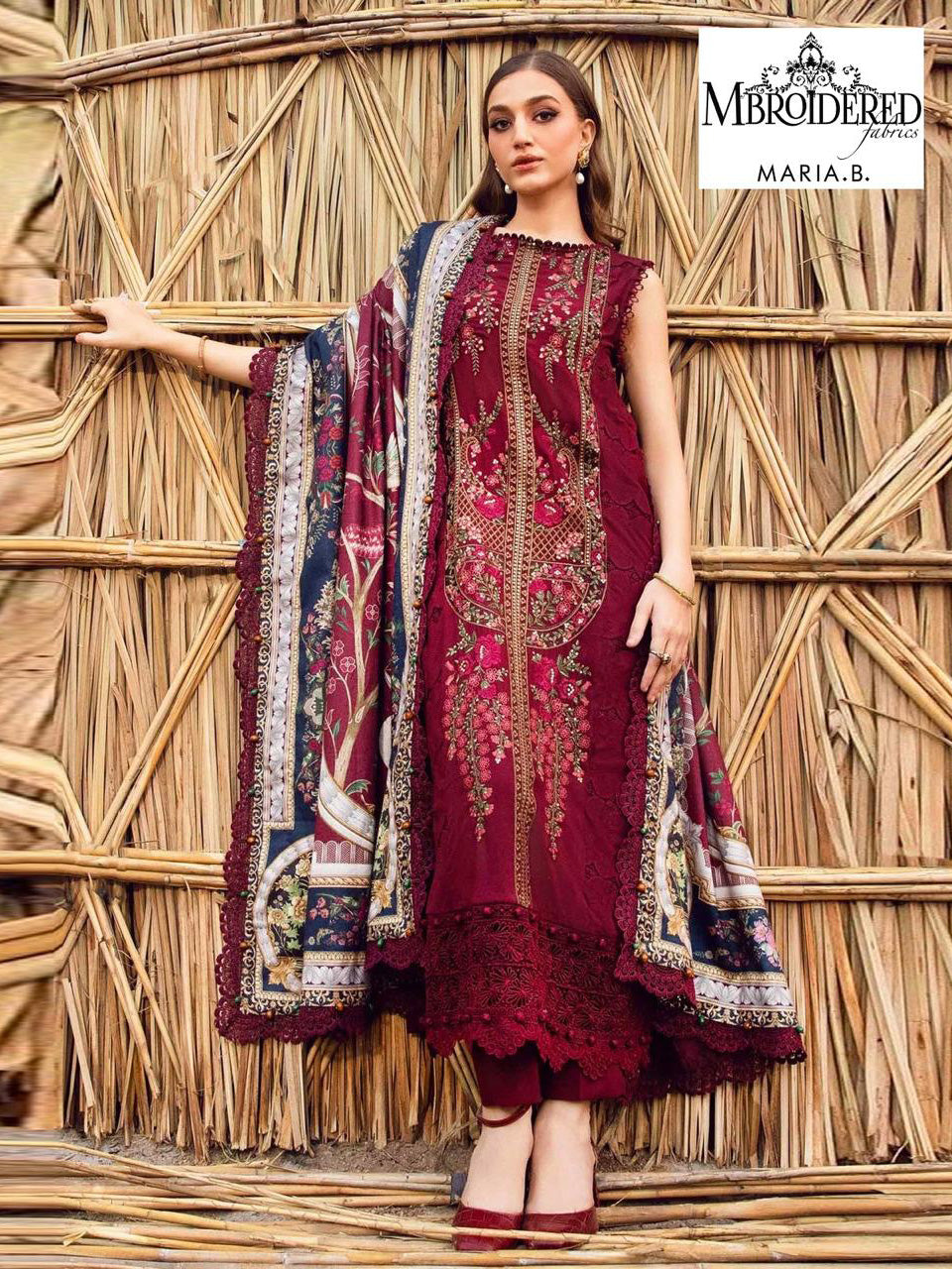 Maria B. Embroidered Lawn Unstitched 3 Pcs Suit For Women-BE3135/BR15035