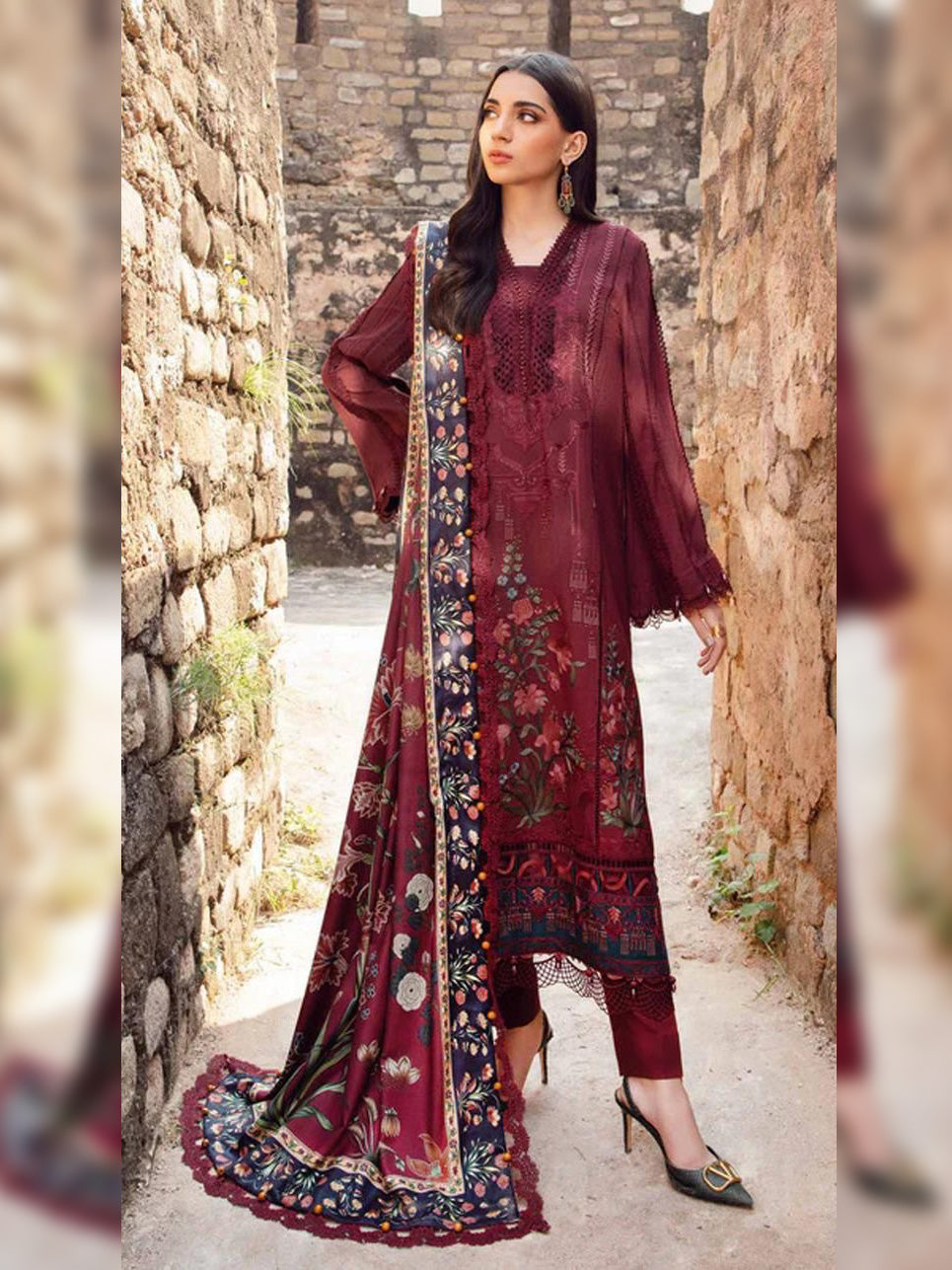 Maria B. Embroidered Lawn Unstitched 3 Pcs Suit For Women-BE3159/BR15059